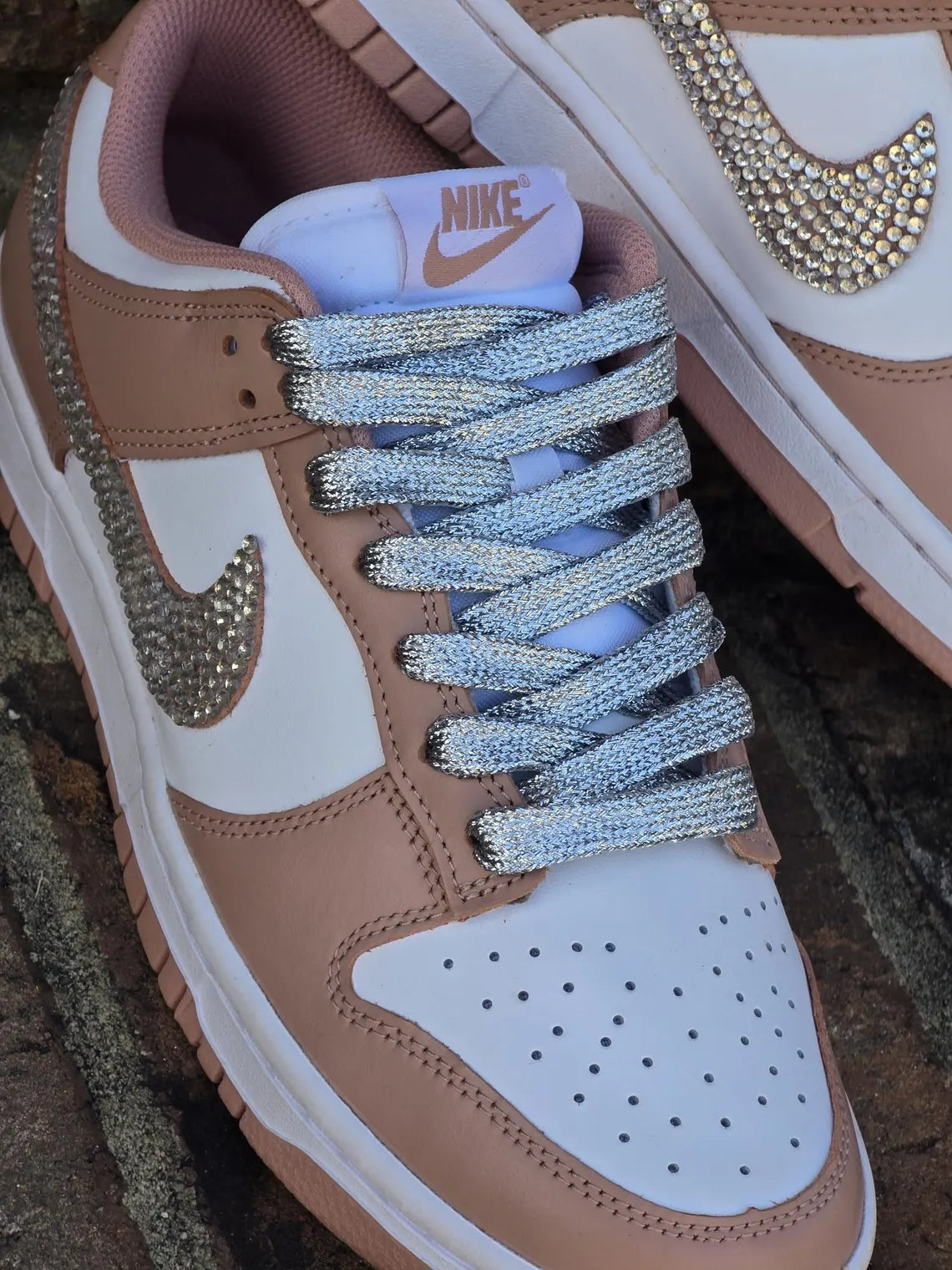 Custom Dunk Brown White with Rhinestones