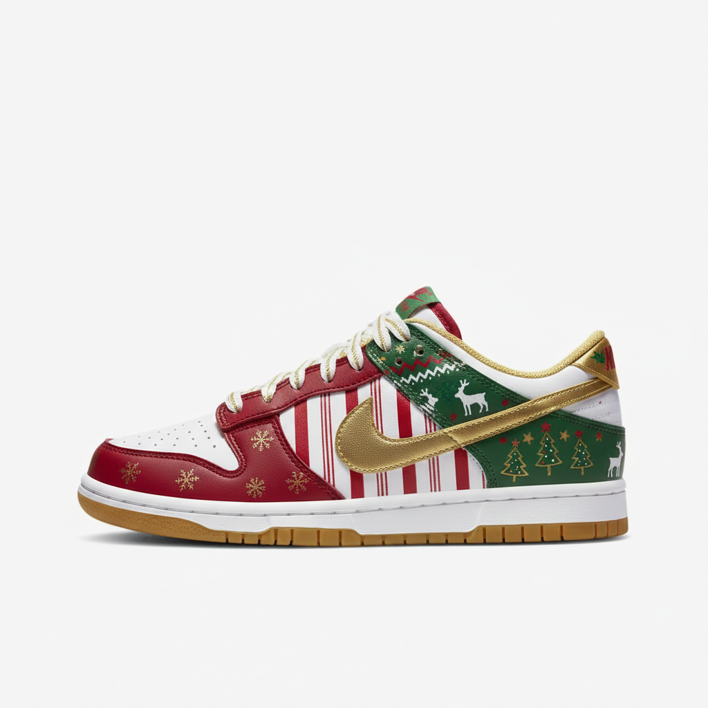 Custom Dunk Red Green White Christmas Theme