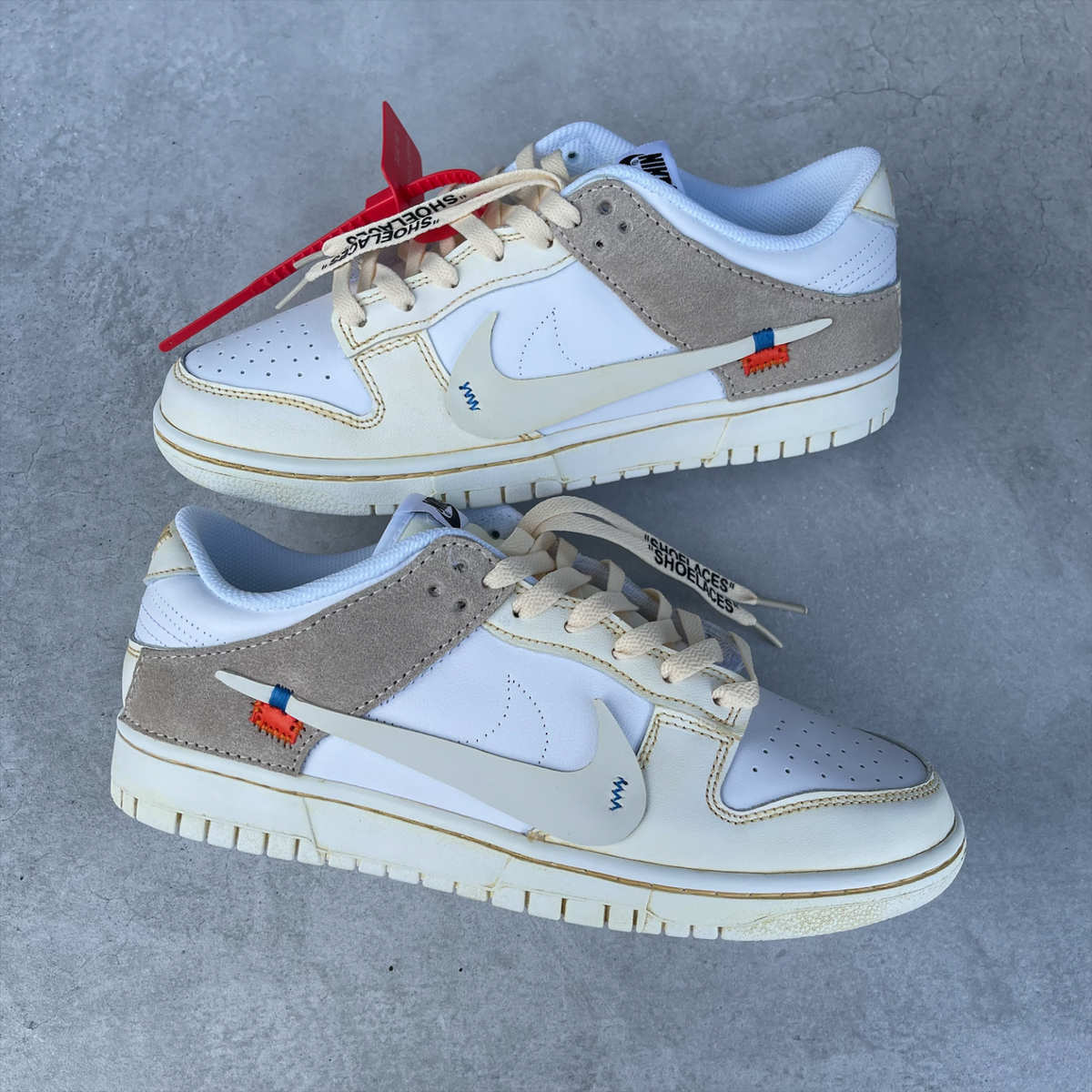 Custom Dunk White Tan Suede Patchwork