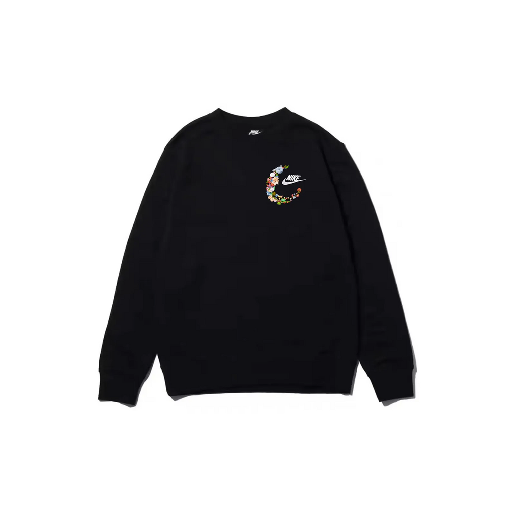 Custom Embroidery Nike Sweatshirt Black With Floral Crescent Design