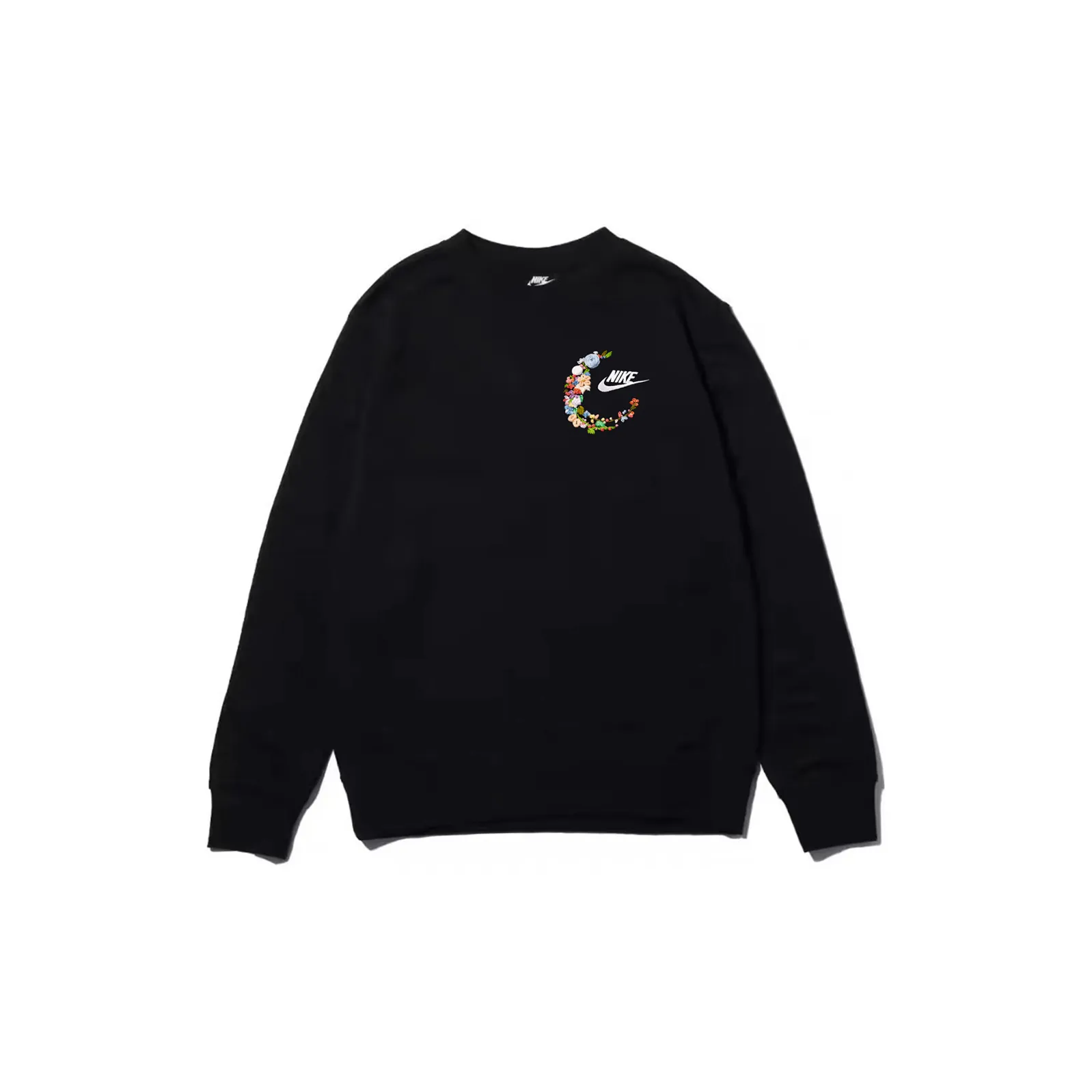 Custom Embroidery Nike Sweatshirt Black With Floral Crescent Design
