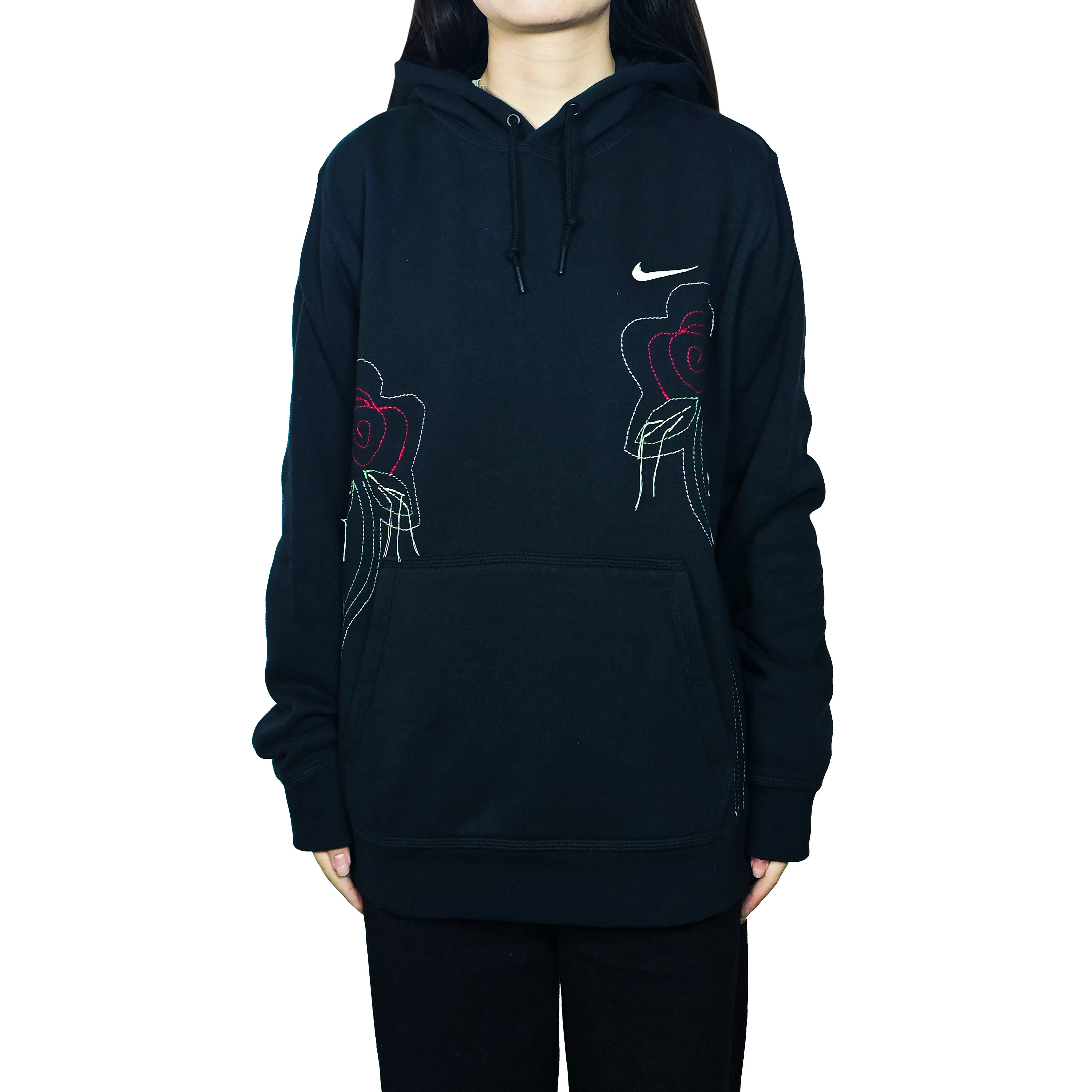 Custom Embroidery Nike Sweatshirt Black With Rose Pattern