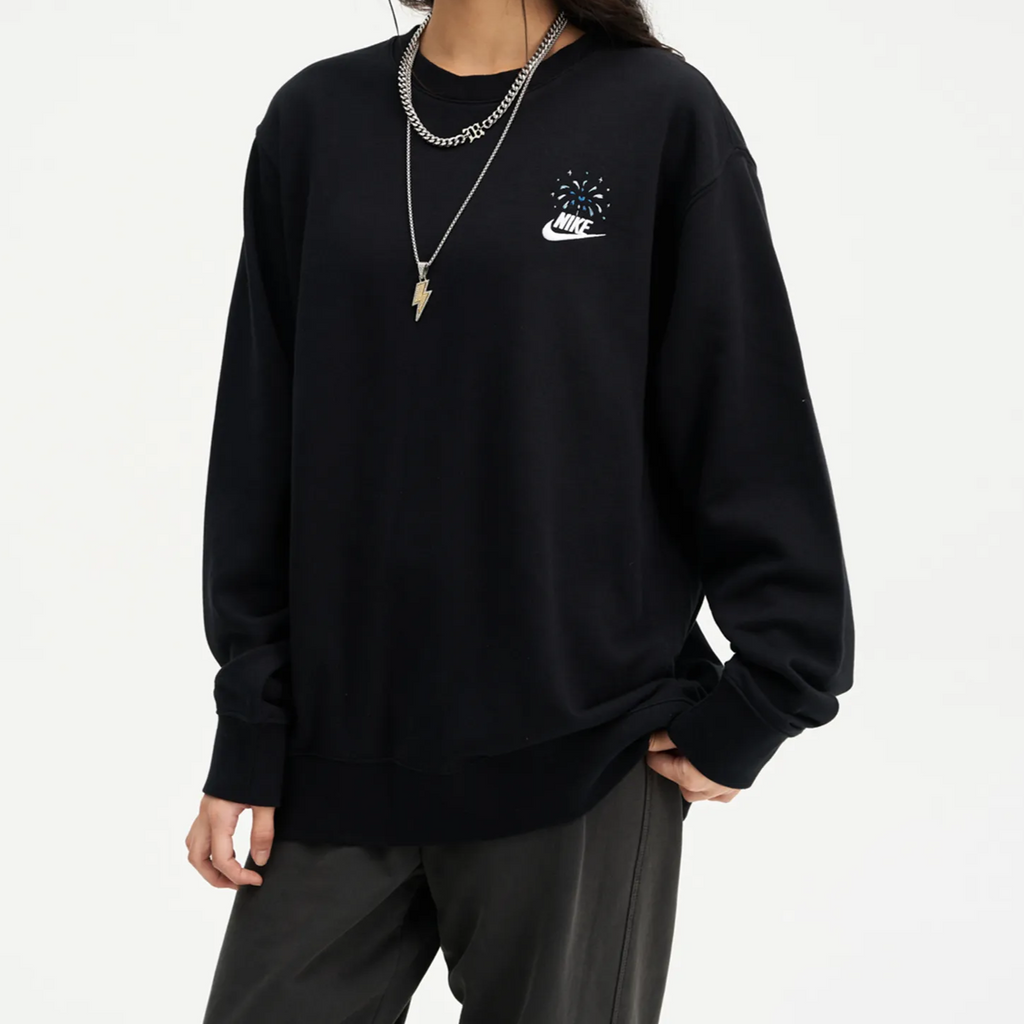 Custom Embroidery Nike Sweatshirt With Fireworks Pattern Black