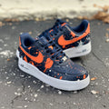 Hand Painted Navy & Orange Splatter Custom Air Force 1 Sneakers
