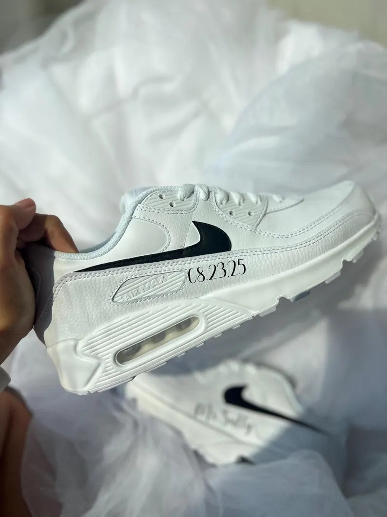 Custom Nike Air Max 90 White Personalized Text Design