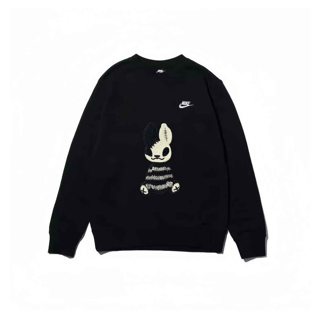 Custom Nike Embroidery Sweatshirt Black Bunny Pattern