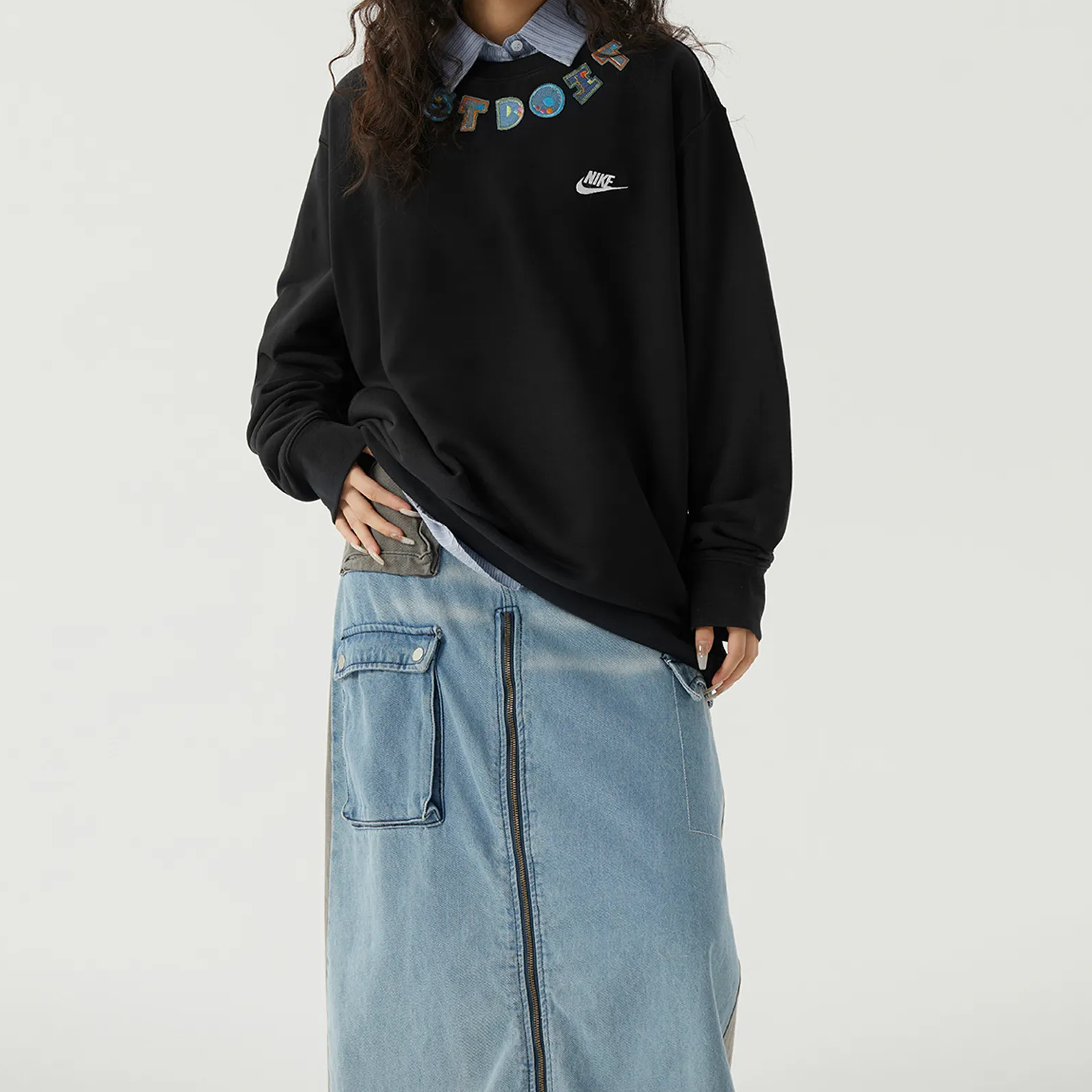 Custom Nike Sweatshirt Black With Just Do It Pattern