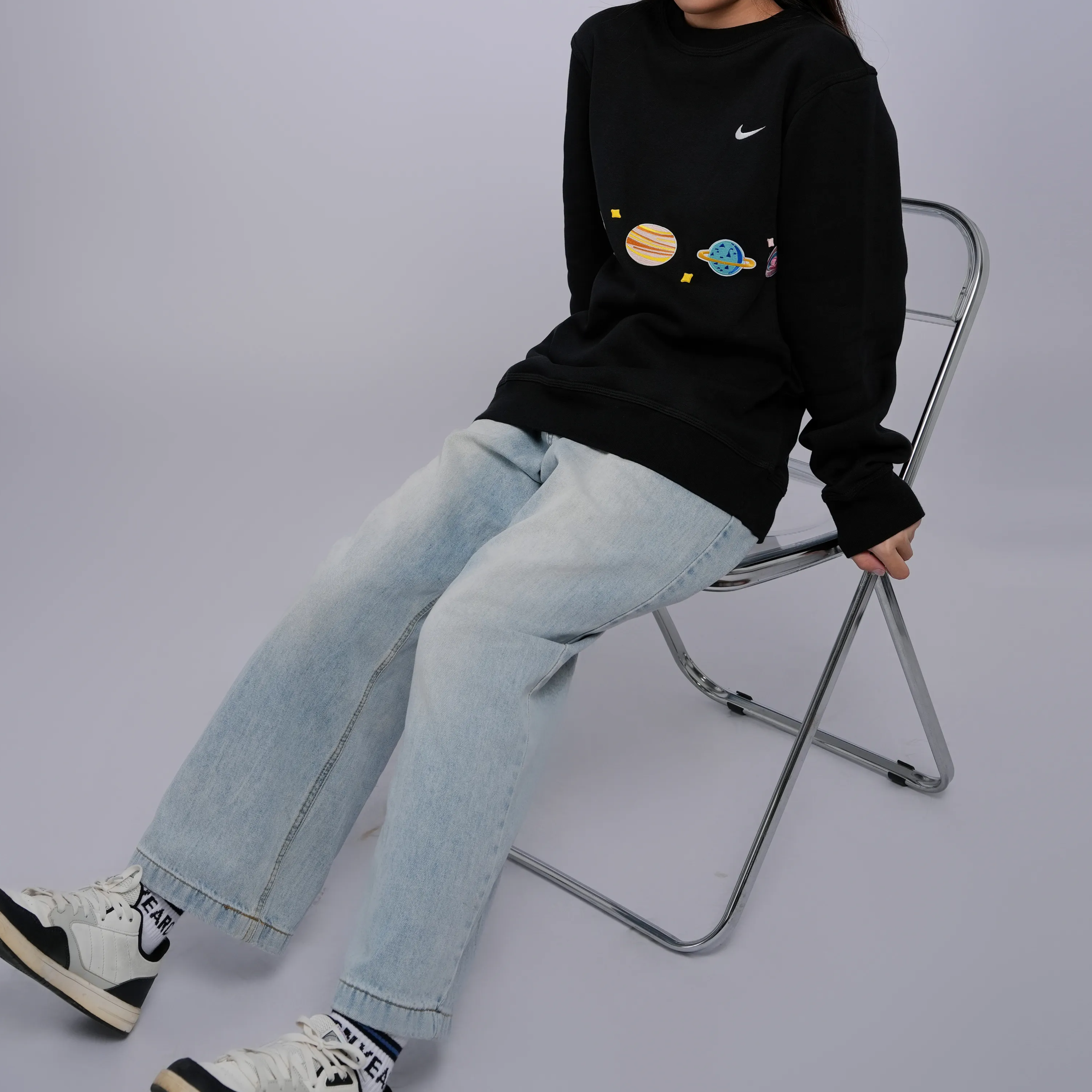 Custom Nike Sweatshirt Black With Planets Pattern