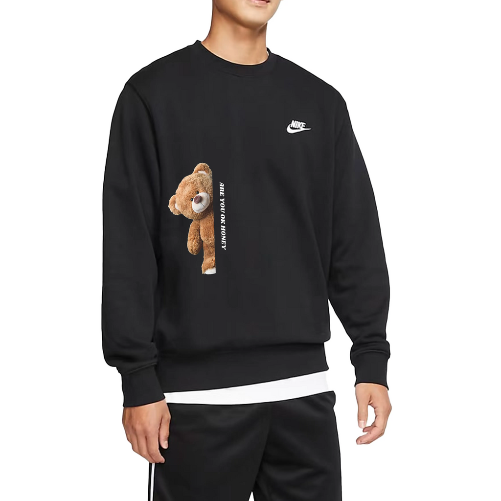 Custom Nike Sweatshirt Black With Teddy Bear