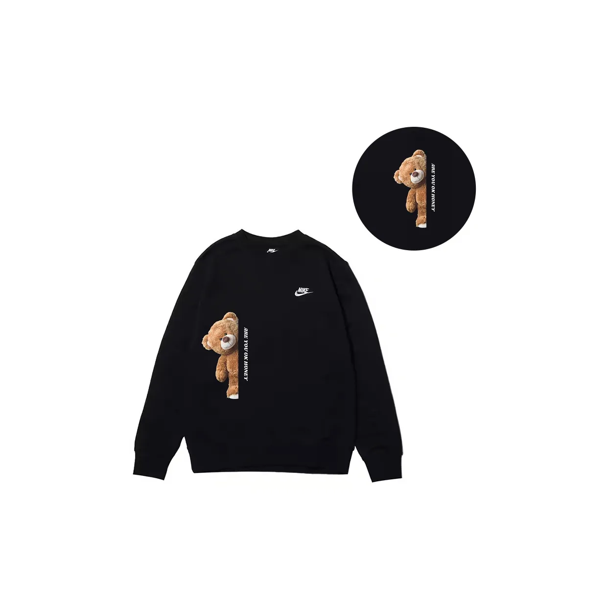 Custom Nike Sweatshirt Black With Teddy Bear