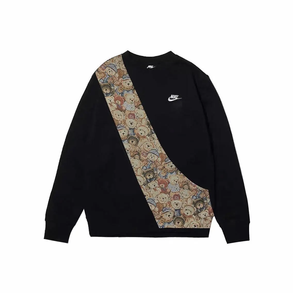 Custom Nike Sweatshirt Teddy Bear Fabric  Pattern Black