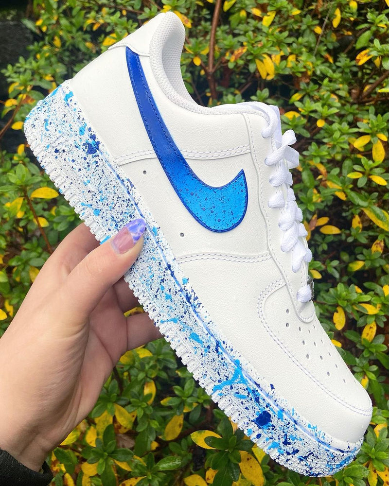 Hand Painted Blue Splatter Custom Air Force 1 Sneakers