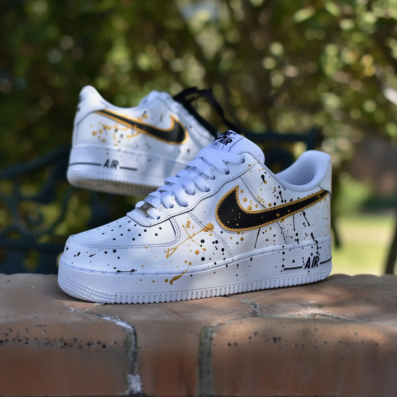Hand Painted Black Gold Splatter Custom Air Force 1 Sneakers