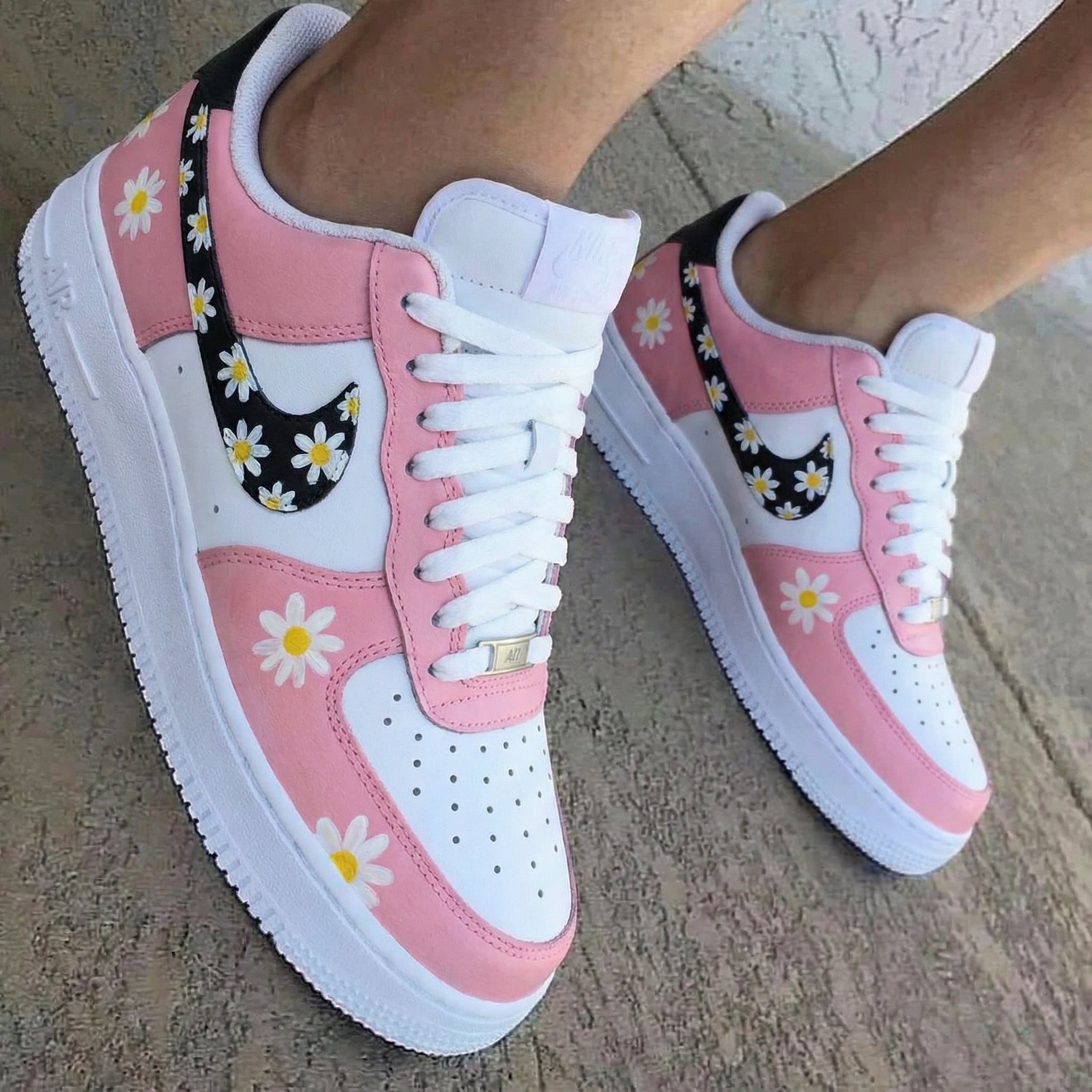 Daisies Baby Pink Black Custom Air Force 1
