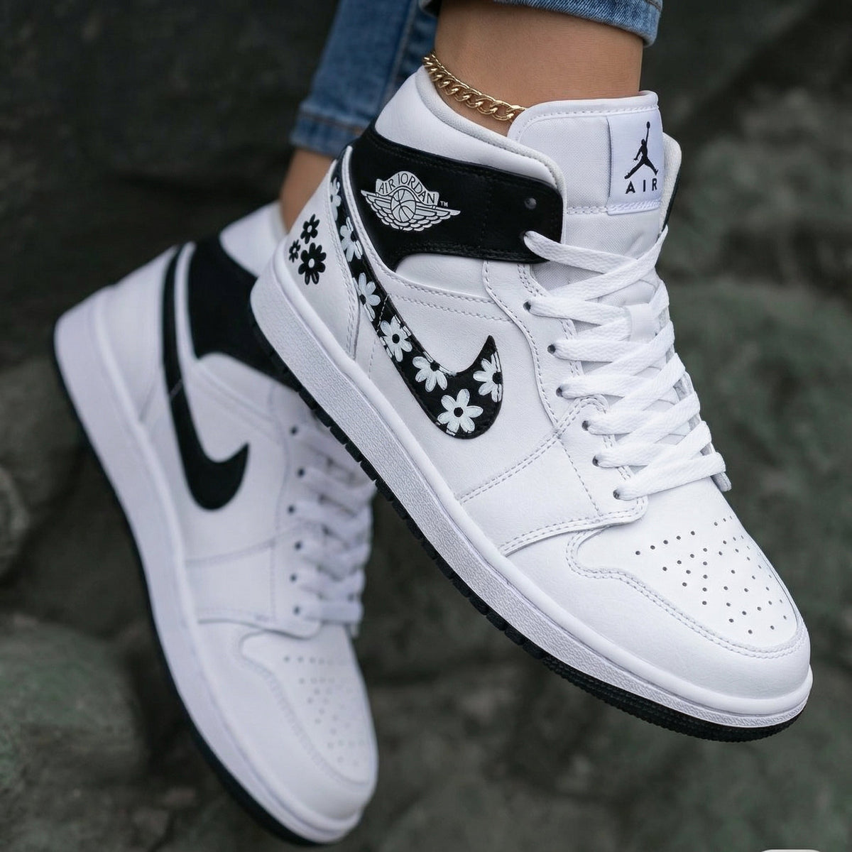 Daisies Black White Custom Air Jordan 1