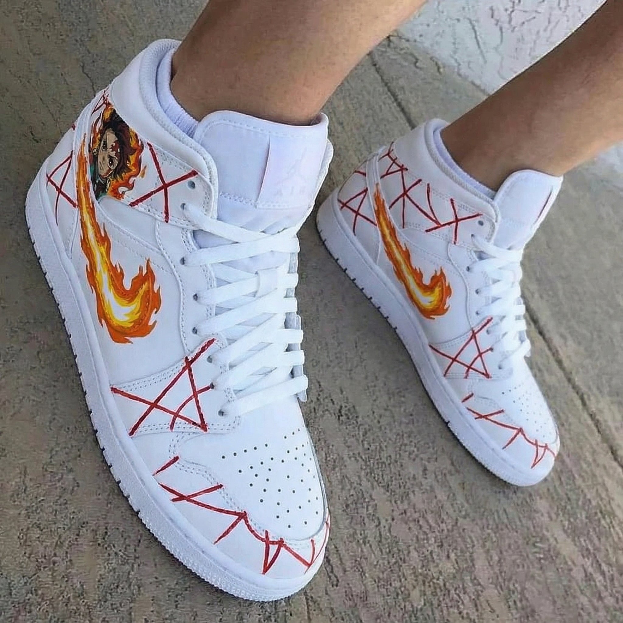 Demon Slayer Kimetsu no Yaiba Anime Flame Swoosh Red Orange Custom Air Jordan 1