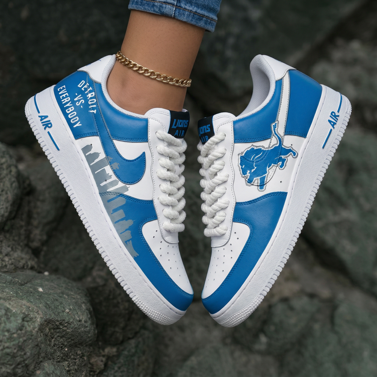 Detroit Lions Skyline Blue Custom Air Force 1