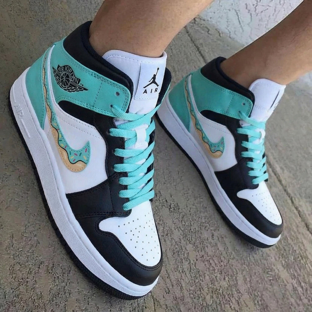 Donut Pattern Teal Black White Custom Air Jordan 1