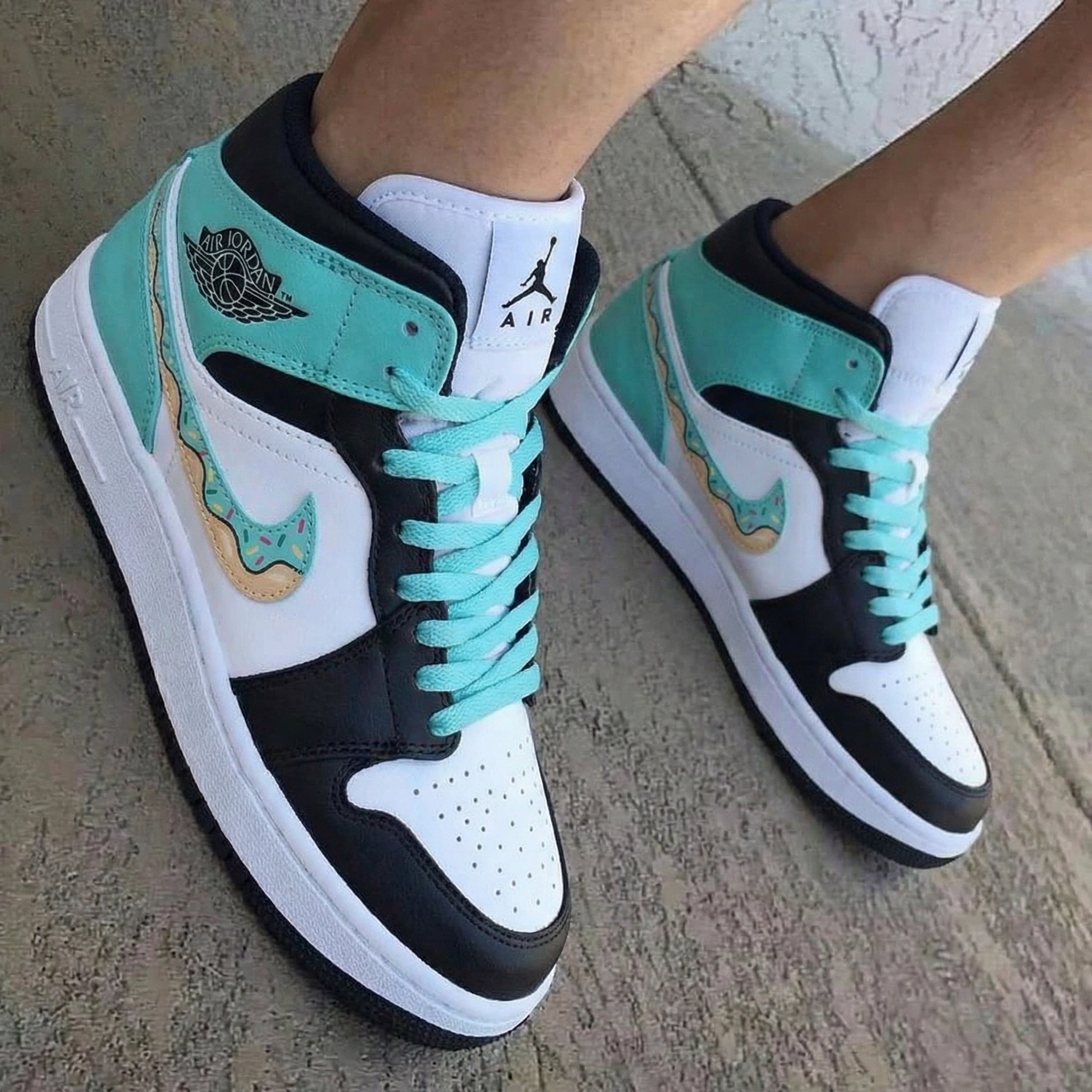 Donut Pattern Teal Black White Custom Air Jordan 1