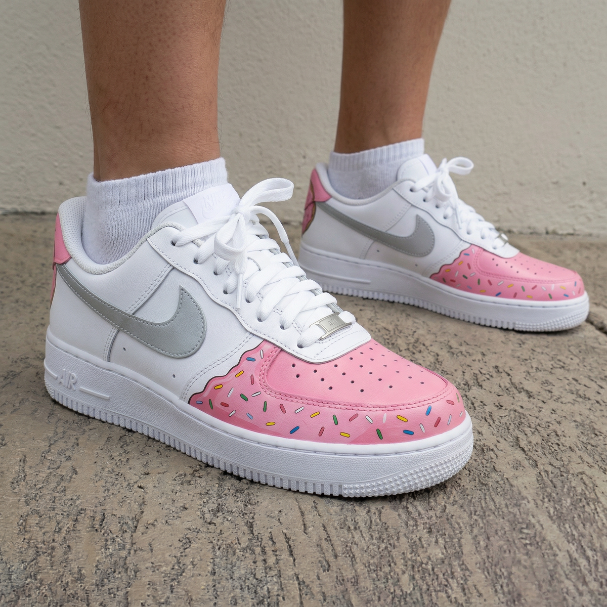 Donut Sprinkles Baby Pink Silver Custom Air Force 1