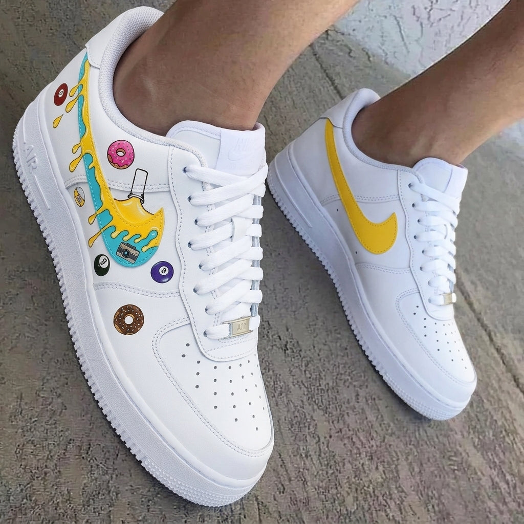Donuts Billiard Balls Paint Drip Yellow Turquoise Custom Air Force 1