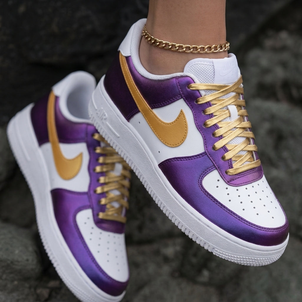 Double Swoosh Purple Gold Custom Air Force 1