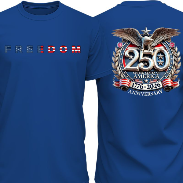 Freedom 250 Years Anniversary Dark Shirt | Patriotic 4th of July 1776–2026 Eagle US Flag Front & Back Shir