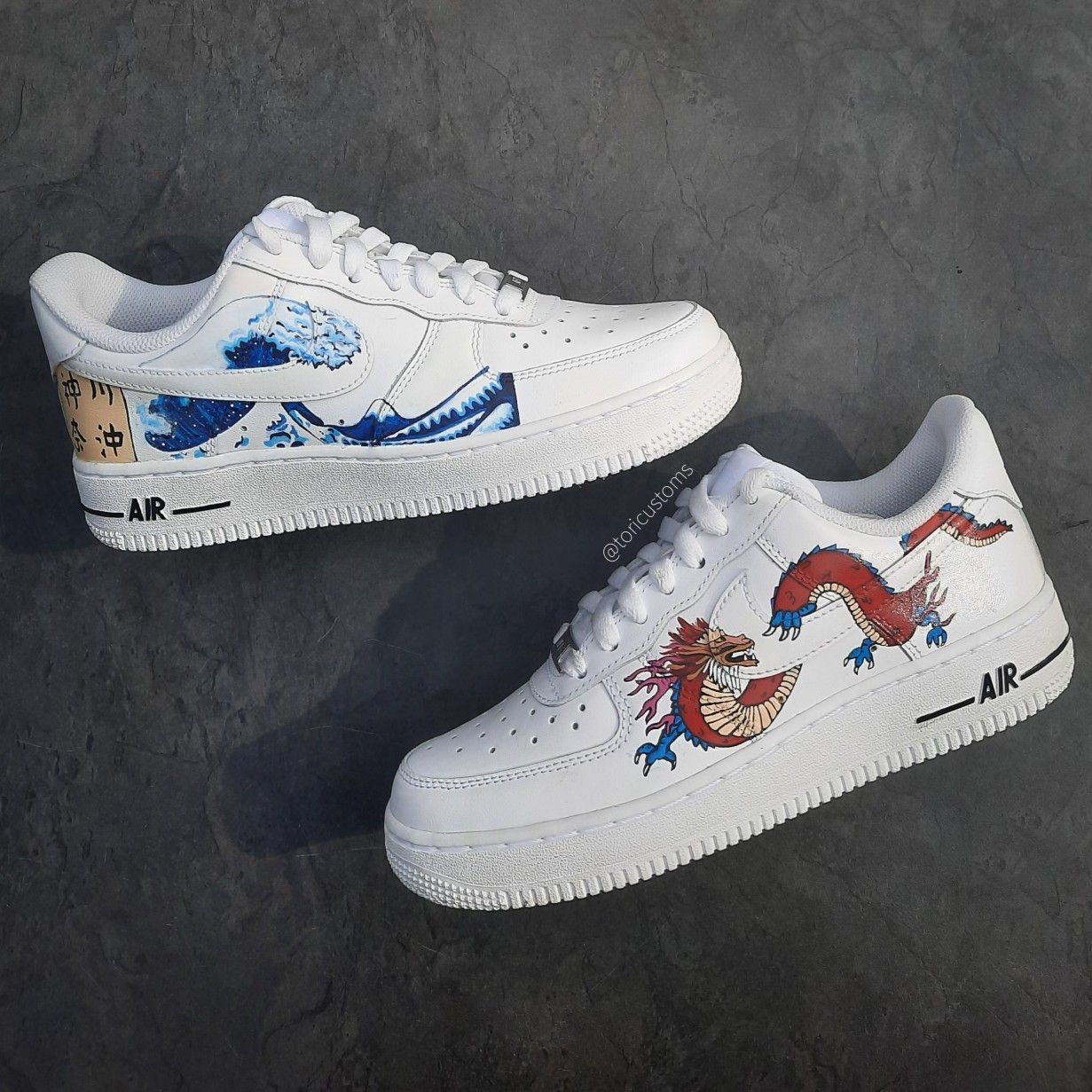 Dragon And Wave Theme White Custom Air Force 1