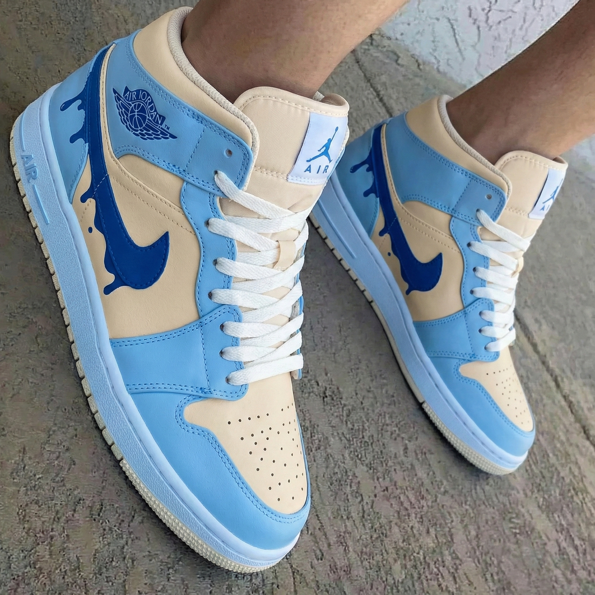 Drip Design Cream Baby Blue Custom Air Jordan 1