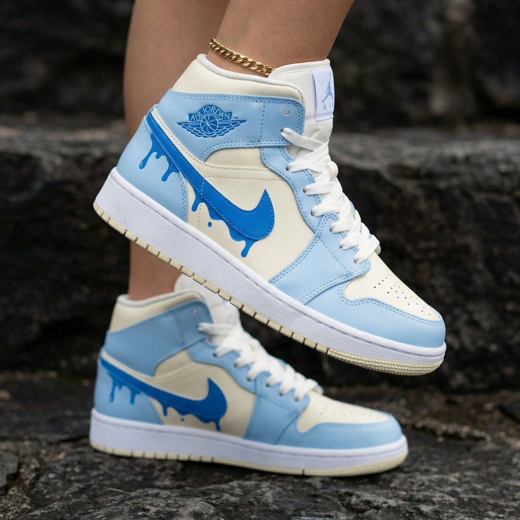 Drip Design Cream Baby Blue Custom Air Jordan 1