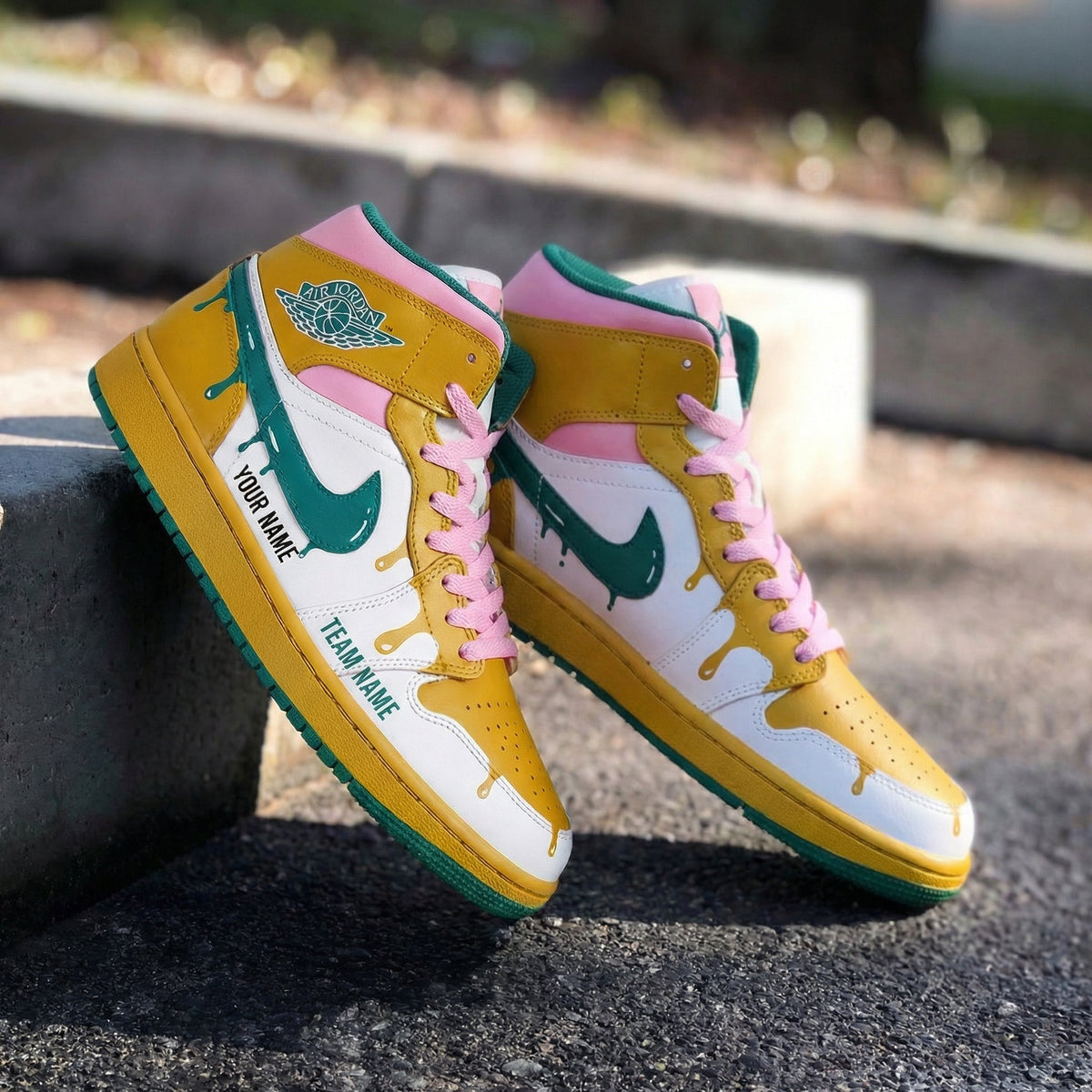 Drip Design Yellow Pink White Custom Air Jordan 1