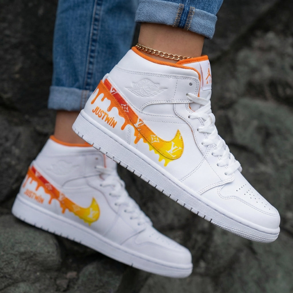 Drip LV Pattern Orange Yellow Custom Air Jordan 1