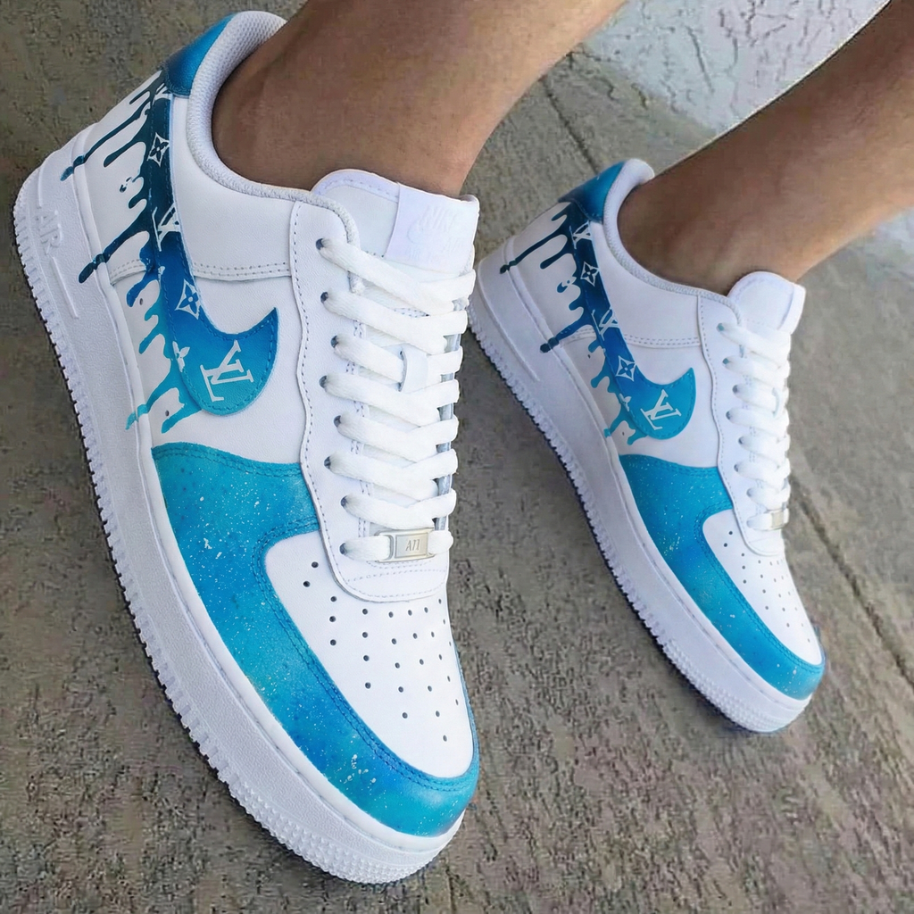 Drip LV White Blue Custom Air Force 1