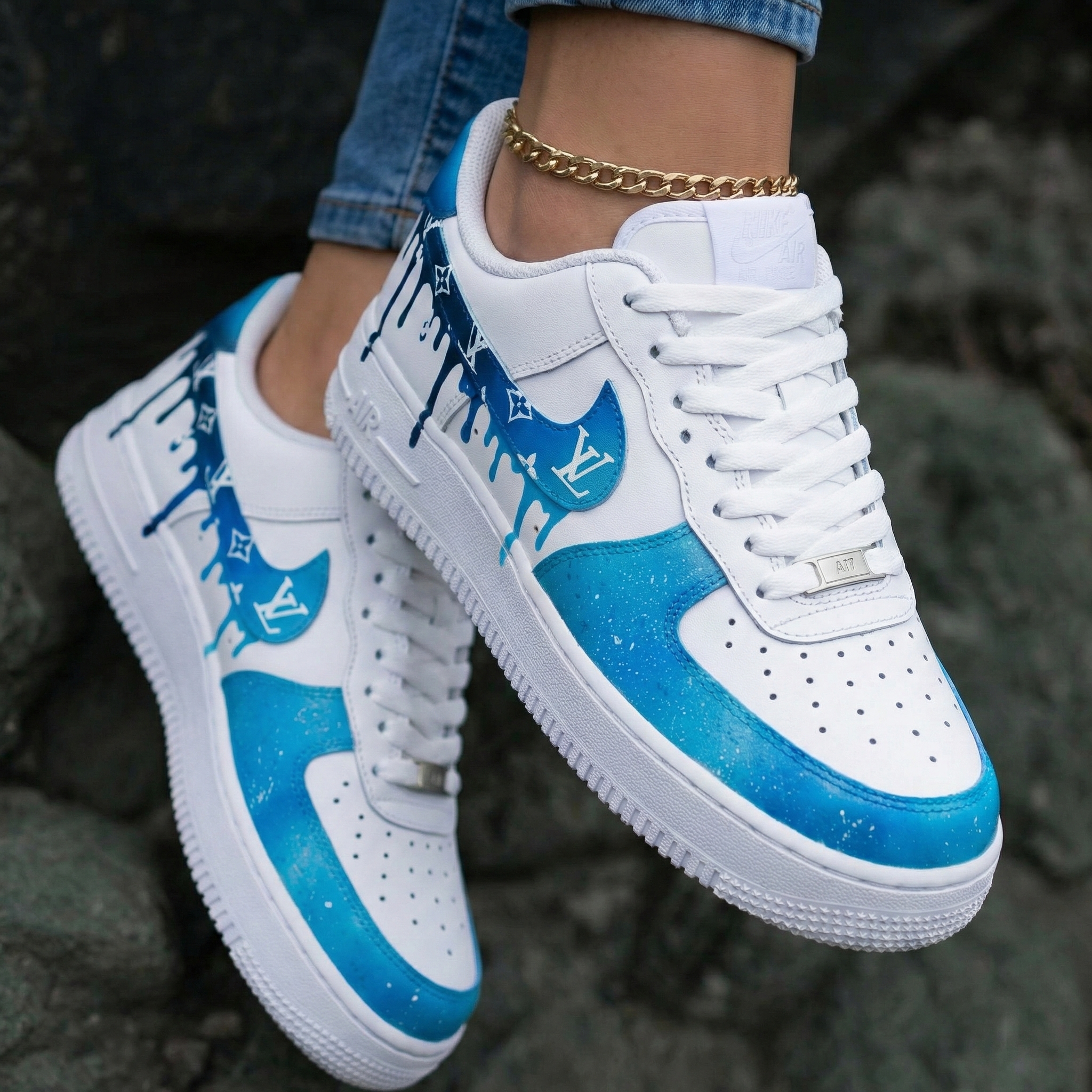 Drip LV White Blue Custom Air Force 1