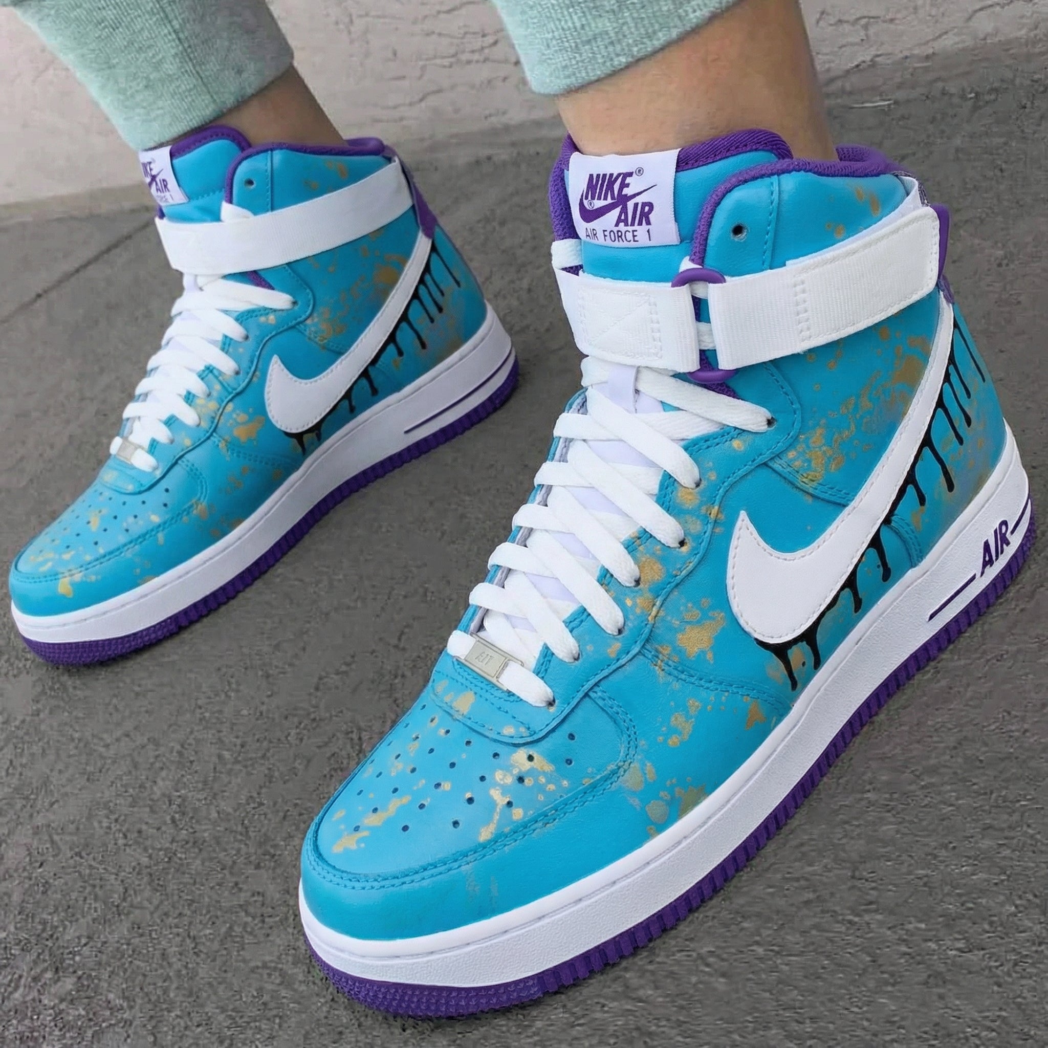 Drip Paint Gold Splatter Blue Purple Custom Air Force 1