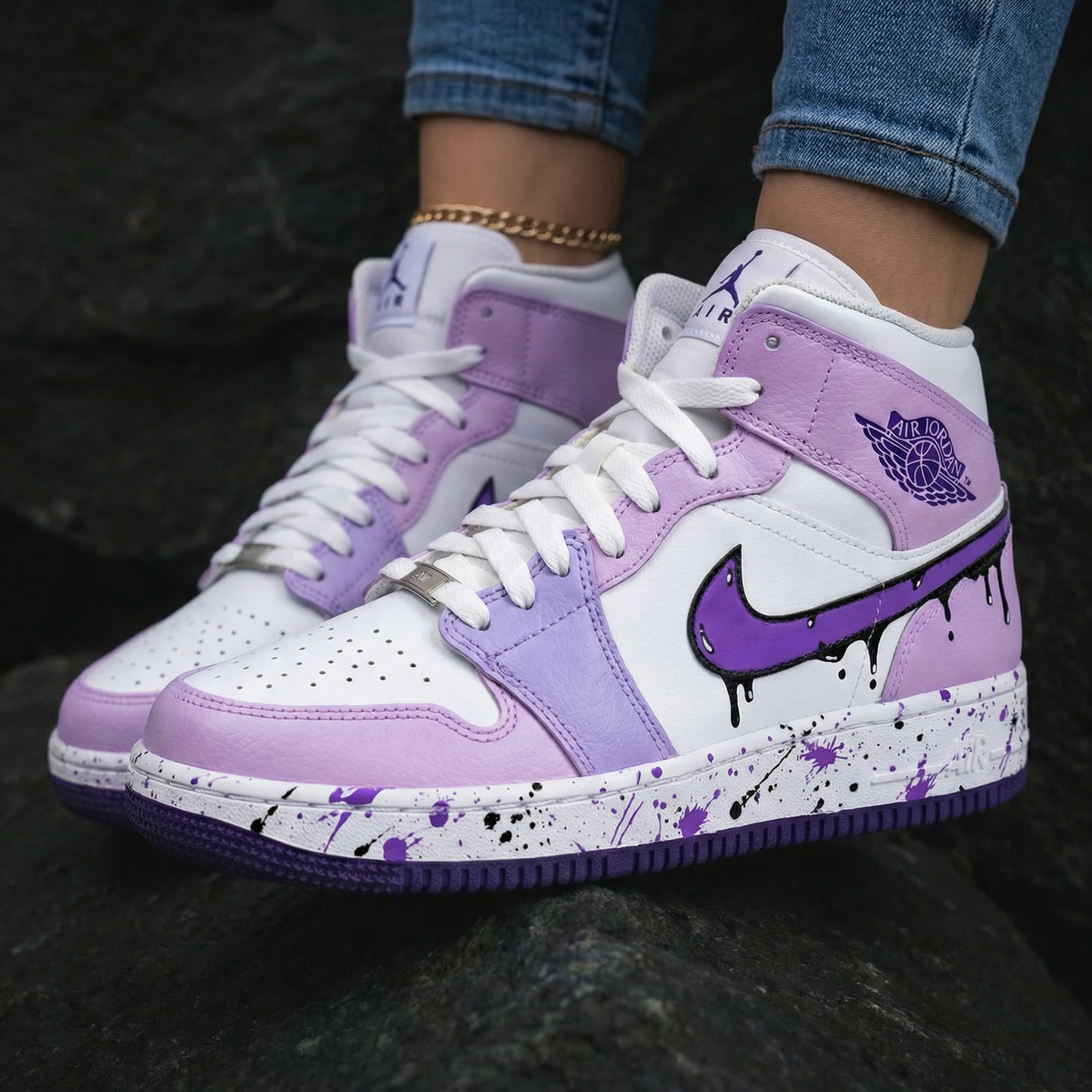 Drip Paint Pattern Baby Purple White Custom Air Jordan 1