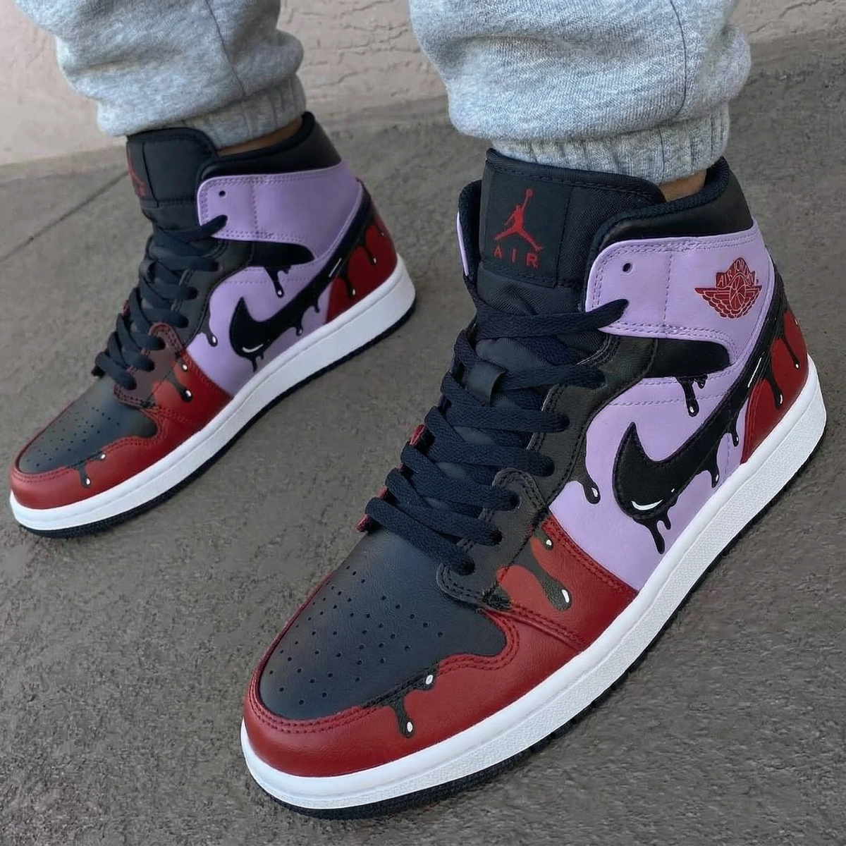 Drip Pattern Baby Purple and Maroon Custom Air Jordan 1