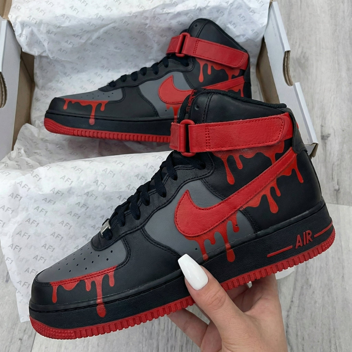 Drip Pattern Black Grey Red Custom Air Force 1
