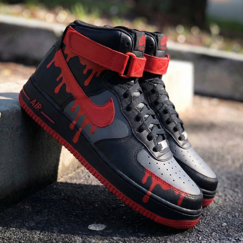 Drip Pattern Black Grey Red Custom Air Force 1