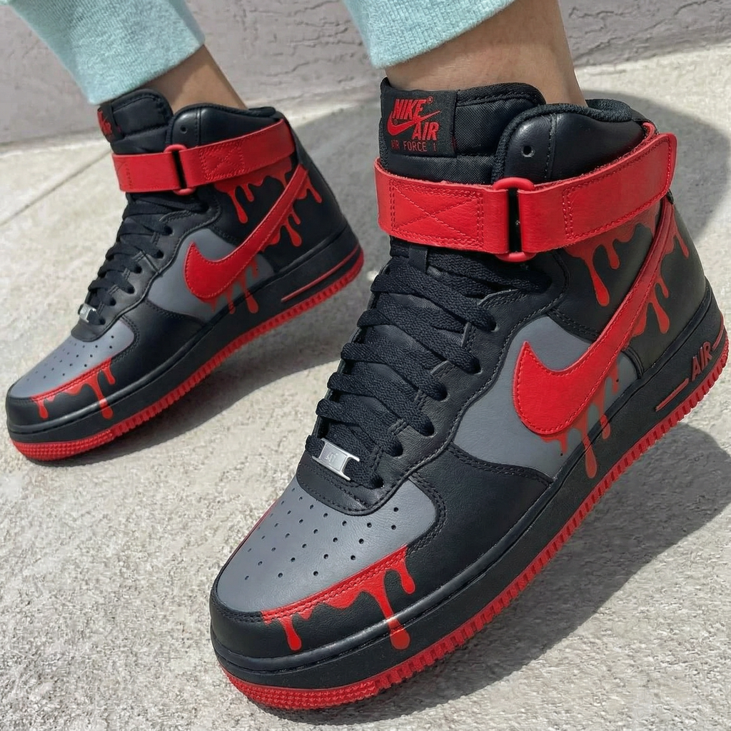 Drip Pattern Black Grey Red Custom Air Force 1