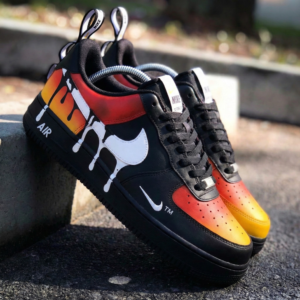 Drip Pattern Black Orange Red Custom Air Force 1