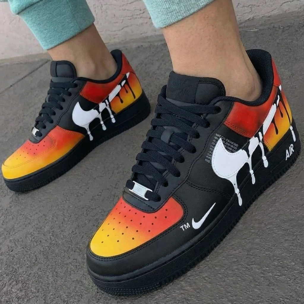 Drip Pattern Black Orange Red Custom Air Force 1