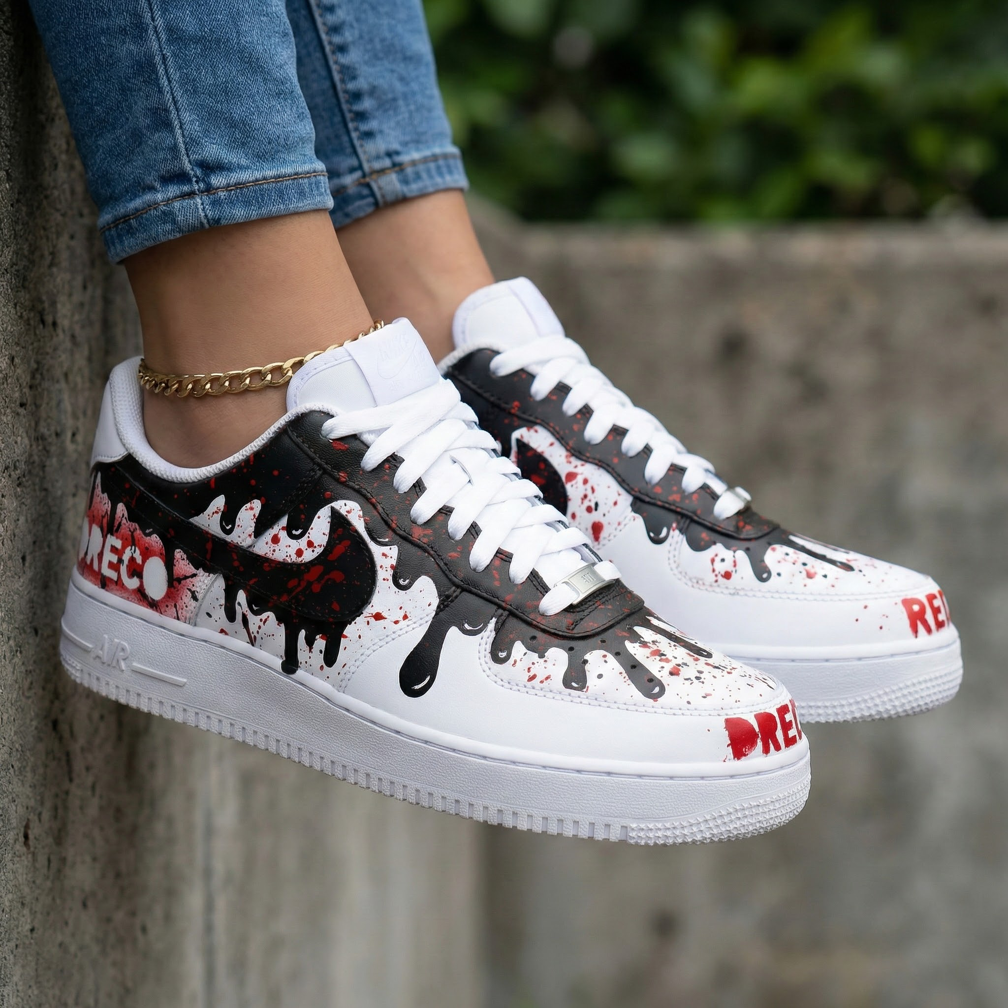 Drip Pattern Red Black Custom Air Force 1