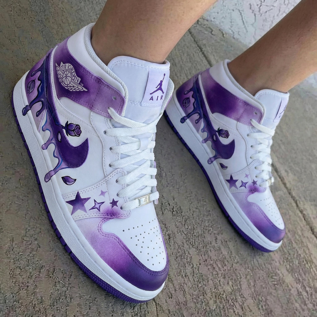 Drip Rose Star Pattern Purple White Custom Air Jordan 1