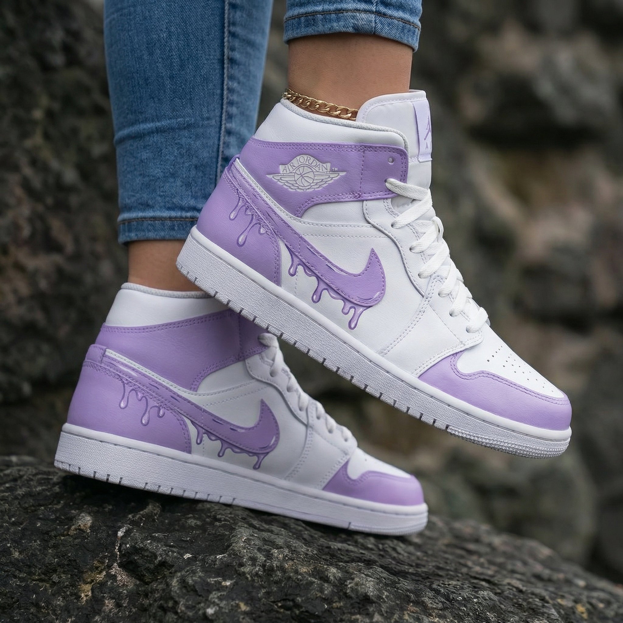 Drip White Light Purple Custom Air Jordan 1