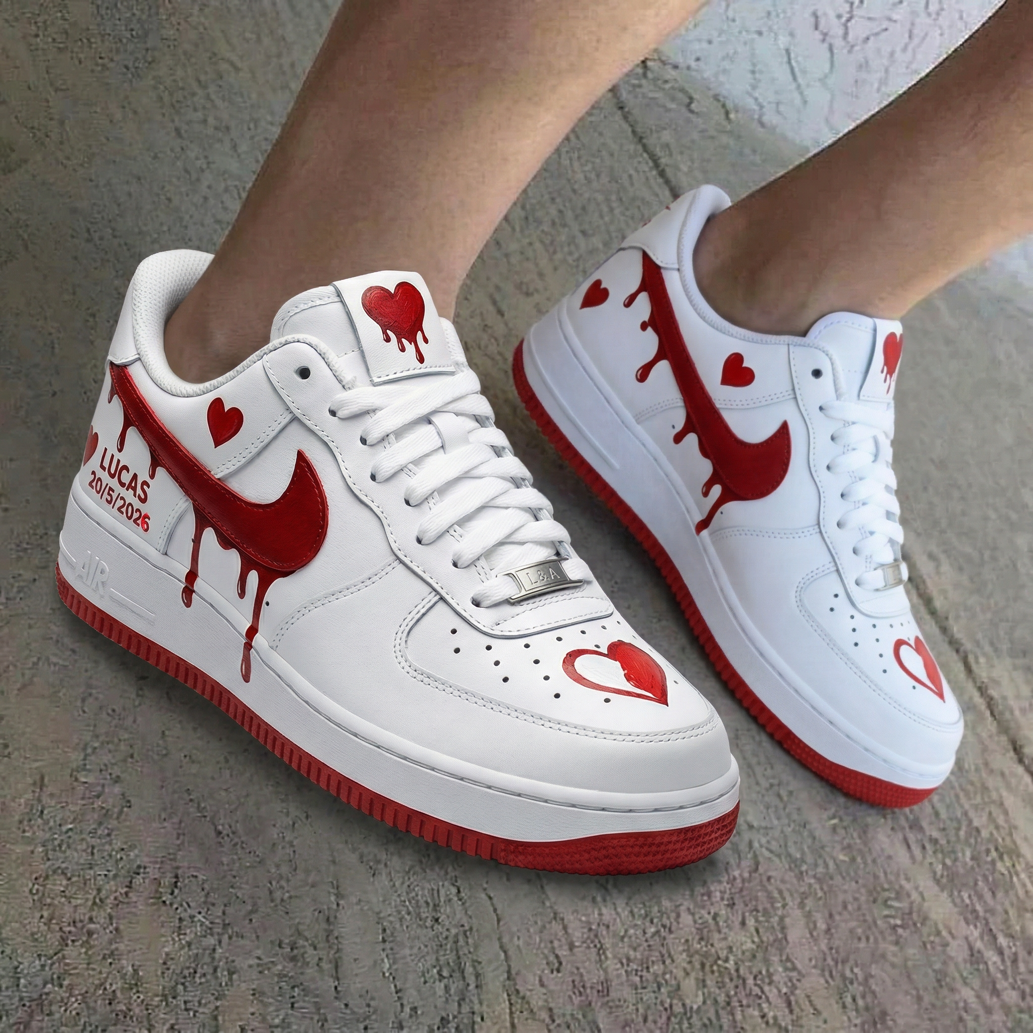 Dripping Hearts Red White Custom Air Force 1 Valentine's Day