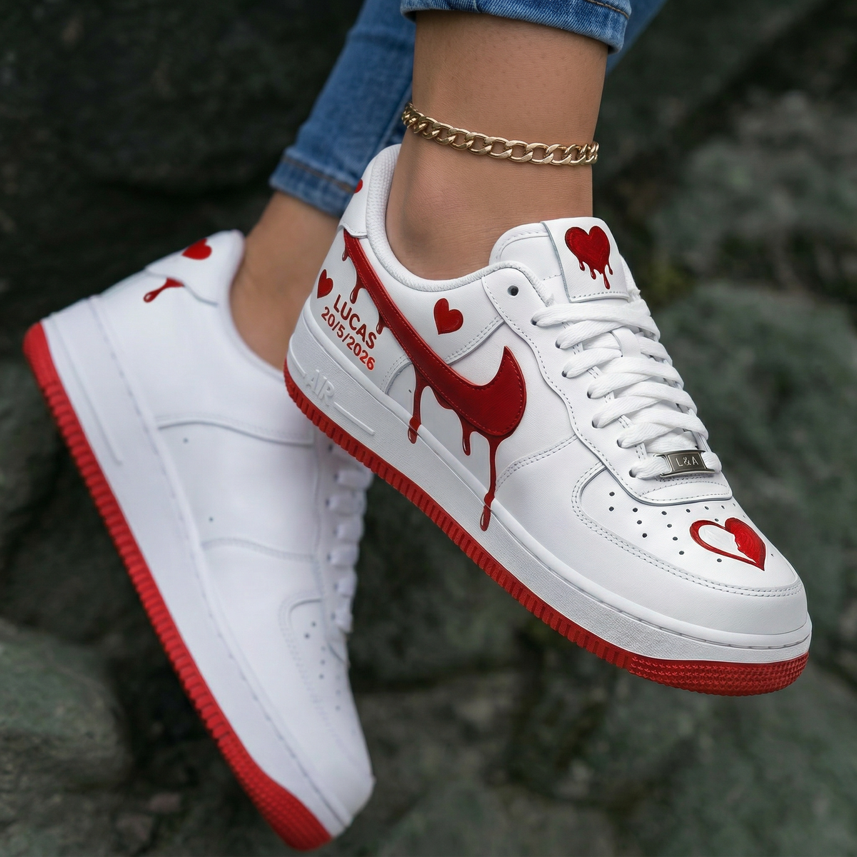 Dripping Hearts Red White Custom Air Force 1 Valentine's Day