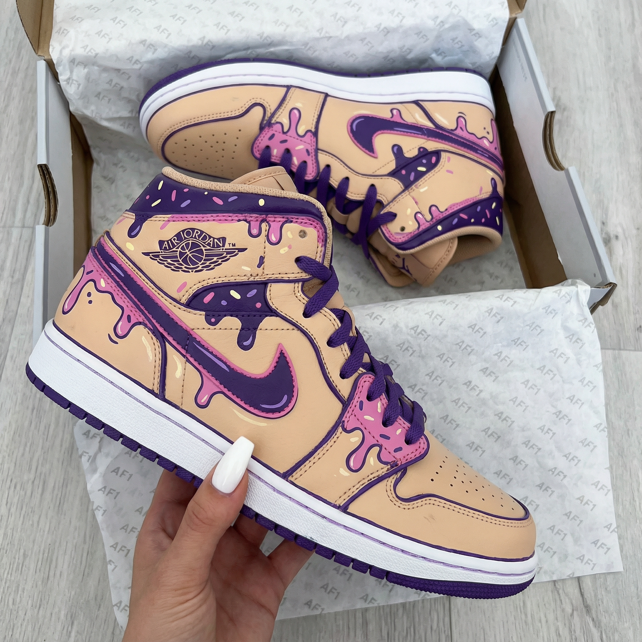 Dripping Ice - Cream Pattern Beige Pink Custom Air Jordan 1