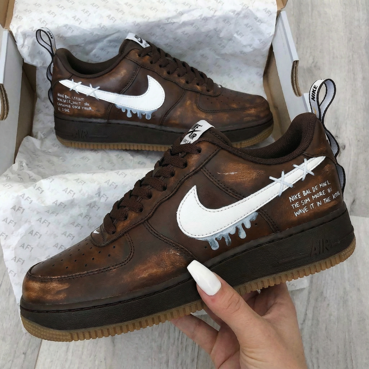 Dripping - Logo Pattern Brown White Custom Air Force 1