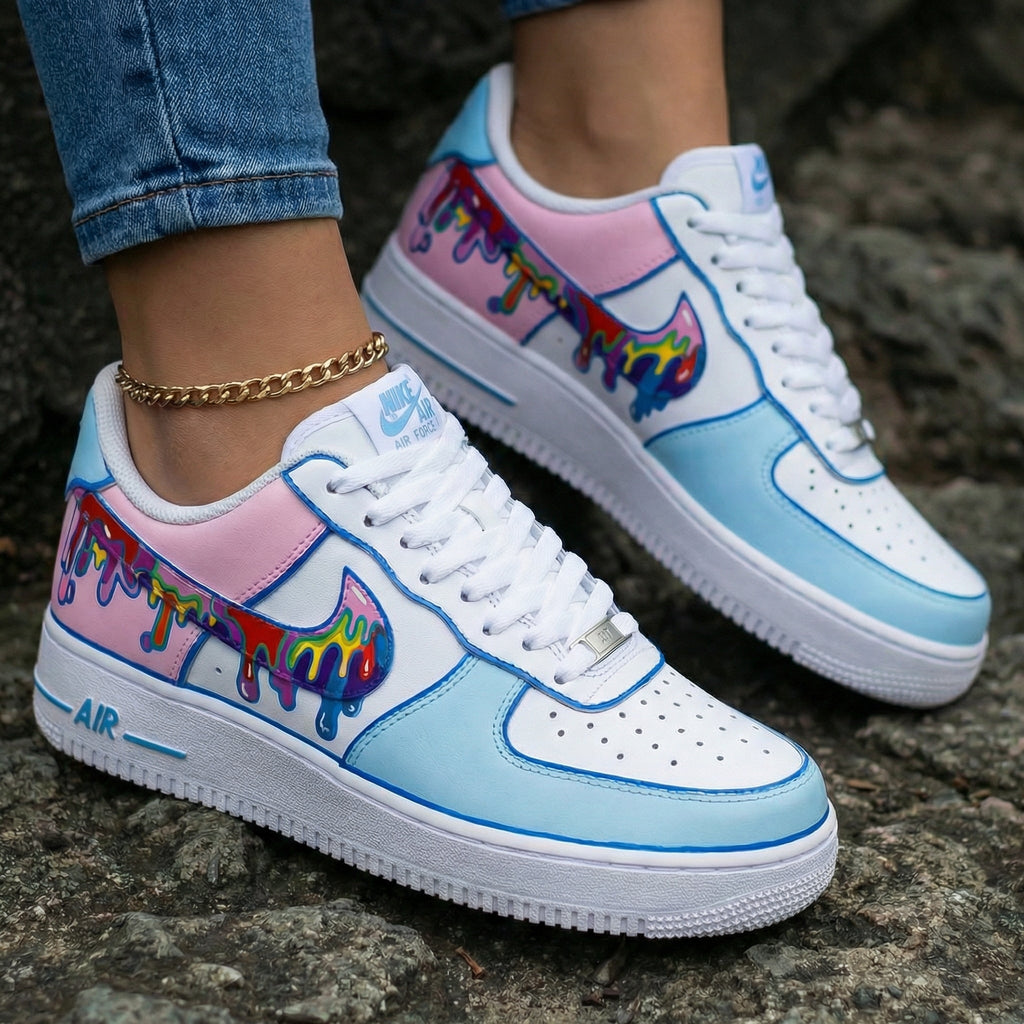 Dripping Pattern Baby Pink Baby Blue Custom Air Force 1